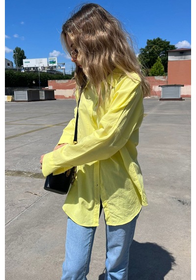 Madmext Sarı Oversize Basic Cepli Poplin Gömlek Mg1530 Sarı