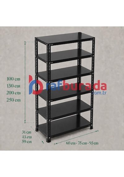 6 Katlı Renkli Dekoratif Çelik Raf - Çiçeklik Rafı, Ofis Rafı 0,70 Mm Mavi-59x93 Cm-100 Cm