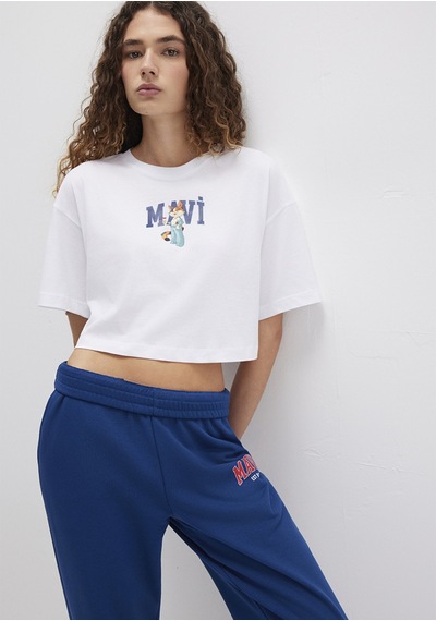 Mavi - Kedi Logo Baskılı Beyaz Tişört 1613284-620 Beyaz