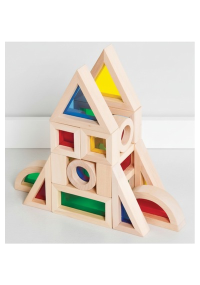 Oyuncak Ahşap Bloklar Rainbow Blok Seti 24 Parça Waldorf Eğitici Doğal Ahşap Geometrik Renkli Blok