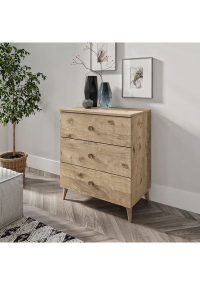 Gardenya 3 Çekmeceli Meşe Şifonyer - Tamamı 1. Kalite Mdf