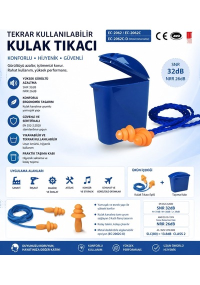 J&y Ec-2062c Snr 32 Db Çam Tipi Kulak Tıkacı