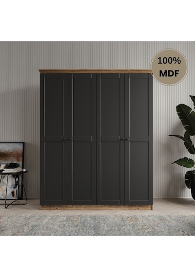 Dali 4 Kapılı Mdf Country Gardırop Antrasit