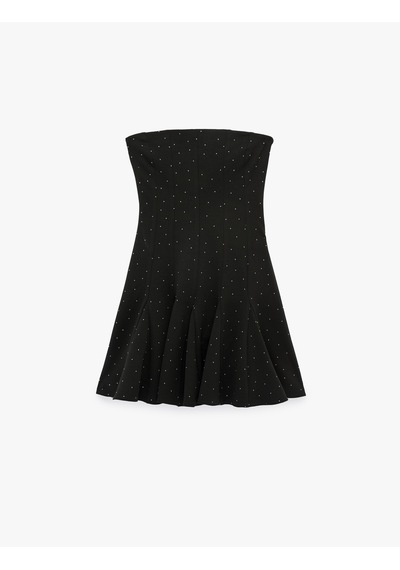 Koton Straplez Yaka Kolsuz Saten Taşlı Mini Abiye Elbise Siyah 6sak80102fk