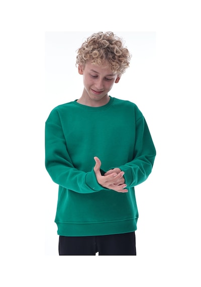 Yeşil Erkek Çocuk Sweat Pamuklu Rahat Kalıp Basic Uzun Kollu Yeşil