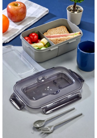 Tek Katlı Bölmeli Lunch Box Okul Ve Ofis İçin Pratik Yemek Kabı Gri