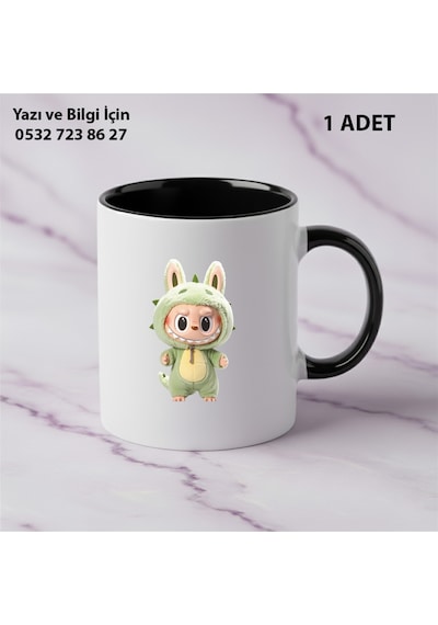 İsim Yazılı Kişiye Özel Labubu Baskılı Kupa Bardak Siyah