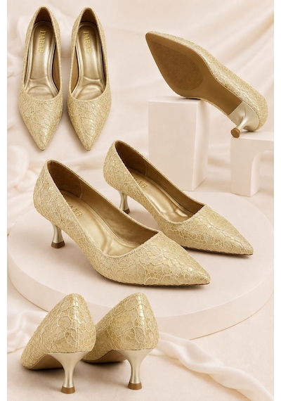Dabab Shoes Leyla Kadın Gold Sivri Burun Dantel Desenli 5 Cm İnce Topuklu Stiletto Ayakkabı Altın Dabab Shoes Leyla Kadın Gold Sivri Burun Dantel Desenli 5 Cm İnce Topuklu Stiletto Ayakkabı Altın