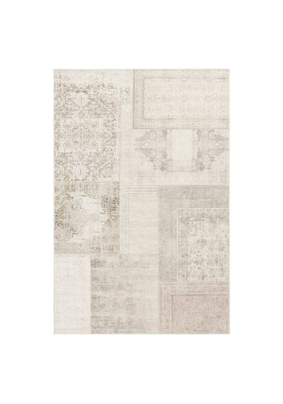Cool Halı Patchwork Krem Bej Vintage Eskitme Bohem Desenli Şönil İnce Halı Salon Oturma Odası Halısı