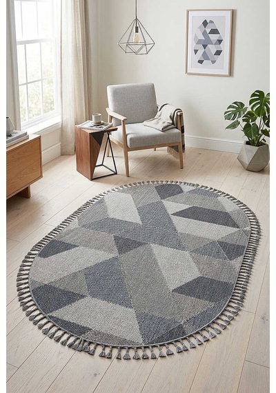Frenda Home Oslo Pinterest İskandinav Desenli Oval Halı 19477 Gri Mavi