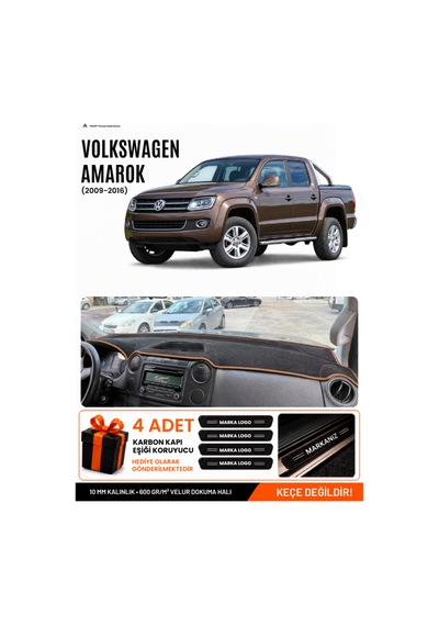 Volkswagen Amarok 2009-2016 Uyumlu Torpido Örtüsü, Torpido Kılıfı - Siyah-kahverengi - Vw001