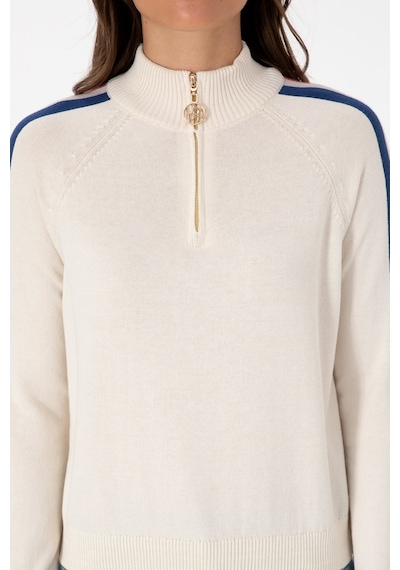 U.S. Polo Assn. Kadın Krem V Yaka Fermuarlı Kazak 50314691-VR071