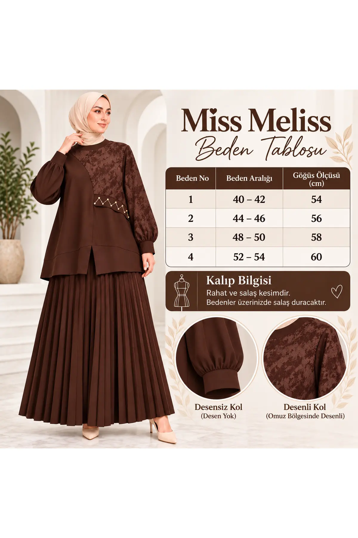 Missmelissfashion Miss Meliss Sandy Jakar Şık İnci Detaylı Etekli Takım Kahverengi
