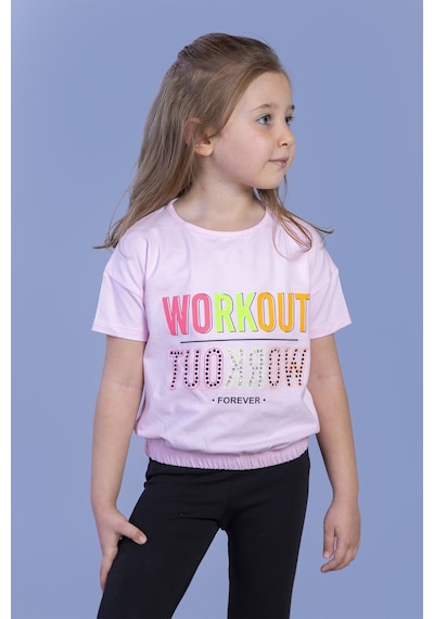 Toontoy Kids Toontoy Kız Çocuk Workout Baskılı Taş İşlemeli Tişört Pembe