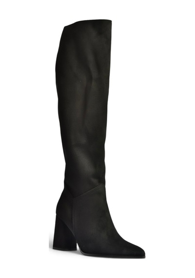 Fox Shoes Z752123202 Siyah Süet Kalın Topuklu Kadın Çizme