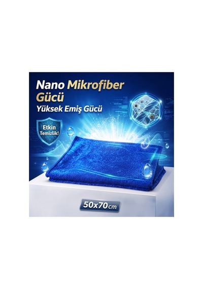 Parlak Mikrofiber Nano Teknoloji Temizlik Bezi 50x70 Mavi