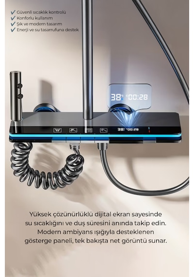 Robo K12c Yeni Nesil Led Göstergeli Tuşlu Dijital Duş Sistemi Gri