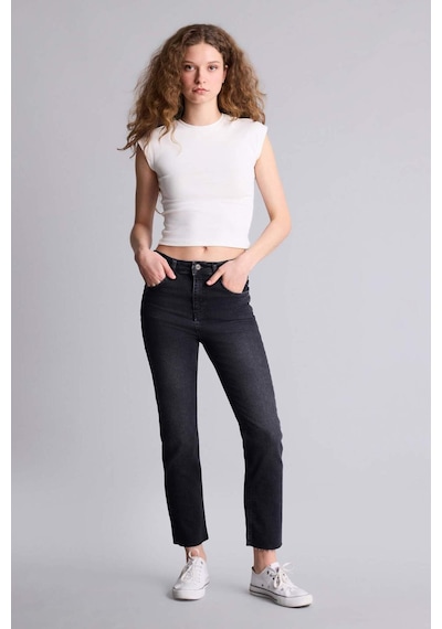 Defacto Yüksek Bel Crop Flare Kesim Bilek Boy Yıkamalı Jean Pantolon G2217ax26aunm36 Antrasit-nm36