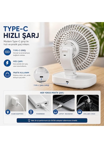 Masaüstü Vantilatör 120 Otomatik Döner Başlık 4 Kademeli Hız Sessiz Mini Fan, Taşınabilir, Uzun Süre Kullan