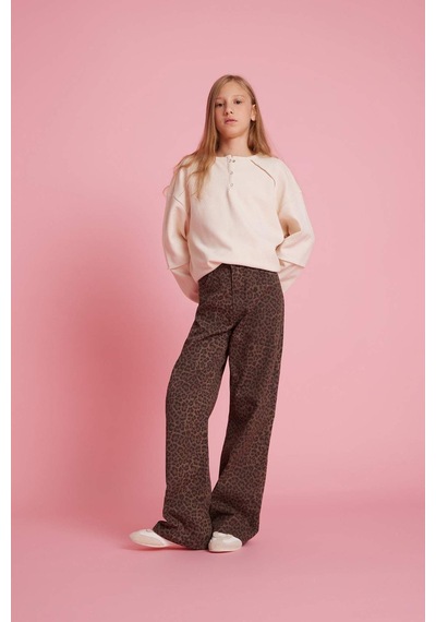 Defacto Kız Çocuk Oversize Geniş Kalıp Bisiklet Yaka Düğmeli Sweatshirt G1712a825auer140 Ekru-er140