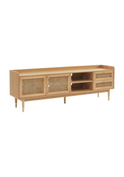 Scandi Tarzı Tv Ünitesi Bombong 180 Cm, Ahşap & Rattan Detaylı Natural