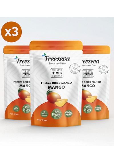 Freezeva 3'lü Paket Dondurularak Kurutulmuş Mango Freeze Dried Mango Freeze Dry Mango Kurusu 3x15 Gr 15 G