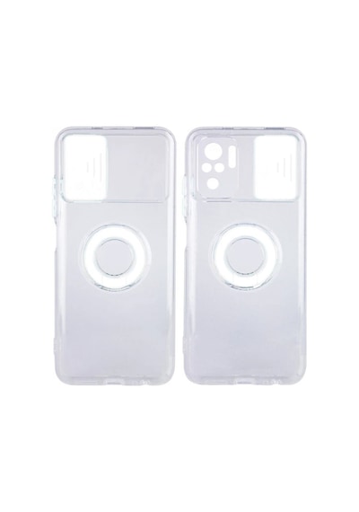 Ally Xiaomi Redmi Note 10 - 10s Kılıf Sürgülü Kamera Lens Korumalı Yüzük Standlı Silikon Kılıf- 5775 Şeffaf