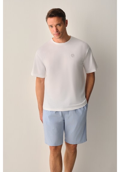 Suwen Walker Erkek Pamuklu Şort Pijama Takımı Sh267116631075 Mavi Çizgili