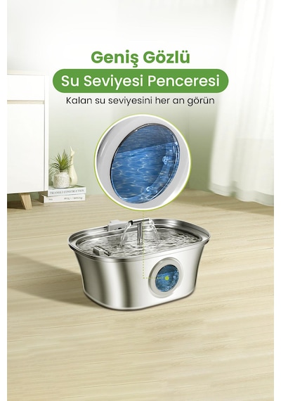 3.2 L Çiftli Paslanmaz Çelik Kedi Köpek İçin Otomatik Su Pınarı Su Çeşmesi Su Sebili Sessiz Pompalı
