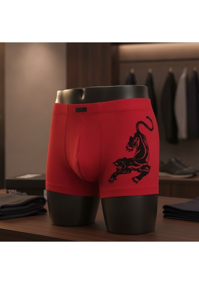 Bonbon Erkek Flok Panter Baskılı Kırmızı Renk Boxer Bb2766