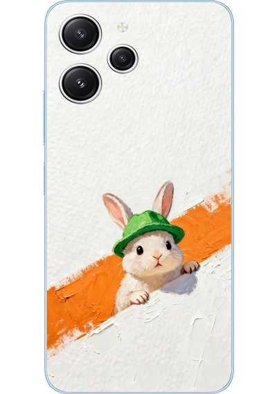Redmi 12 Uyumlu Yeşil Şapkalı Tavşan Baskılı Silikon Kılıf Renkli