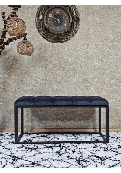Zafir Siyah Boyalı Diktörtgen 100 Cm X 40 Cm Oturak Puf - Bench - Makyaj Oturağı - Oturak Füme