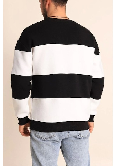 Veraura Lifestyle Parçalı Bisiklet Yaka Baskılı Sweatshirt - Siyah