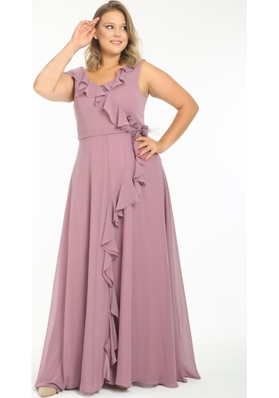 Ladies First Büyük Beden 3507 Lila Uzun Abiye Elbise