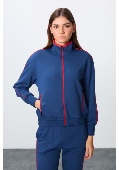 Tommy Life Parlament Kompakt Pamuklu Kalın Pürüzsüz Dokulu Dik Yaka Oversize Fit Kadın Eşofman Takım - 95340 Parlament Parlament Mavisi