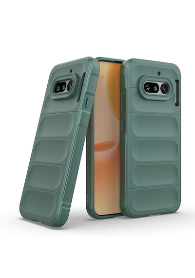 Nothing Phone 4a Kılıf Darbe Dayanıklı Kamera Korumalı Esnek Oyuklu Arka Yüzey Tasarımlı Pürüzsüz Silikon Koyu Yeşil