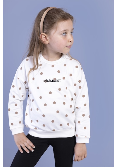 Toontoy Kız Çocuk Puantiye Desenli Sweatshirt Ekru