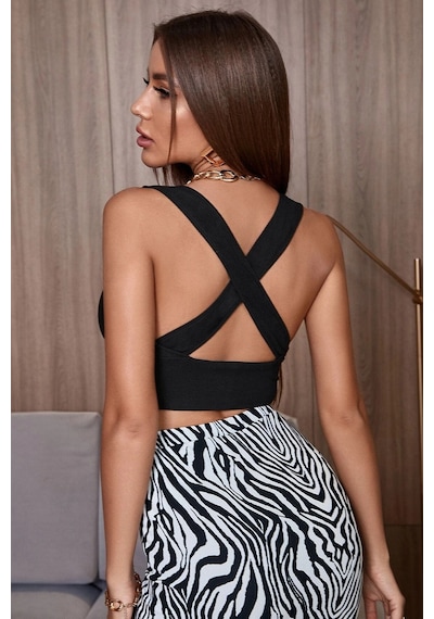 Epilons Zenvial Kadın Siyah Çapraz Sırt Detaylı Şık Crop Top Büstiyer Zenviall2