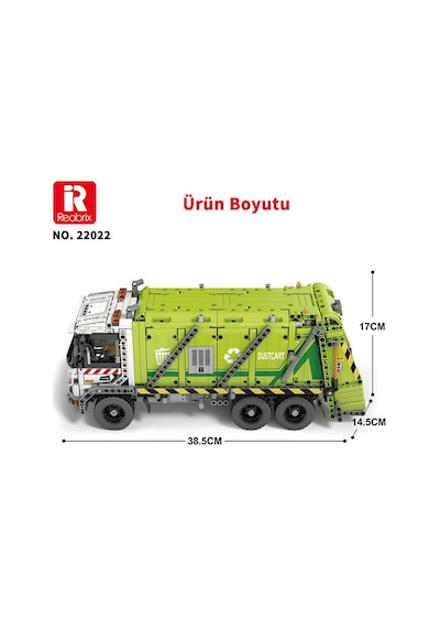 Reobrix Technic 22022 Çöp Toplama Kamyonu Garbage Truck Kumanda&motorlu Yaratıcı Yapı Blok Seti Building Blocks - 1468 Parça