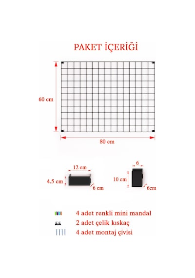 60x80 Full Aksesuarlı Metal Pano Tel Pano Metal Fotoğraf Askısı 60 x 80 CM