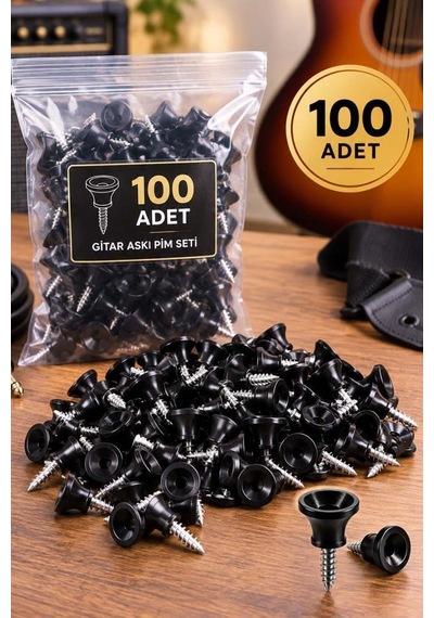Midex Pm1-100x Siyah Plastik Gitar Askı Pimi Vidalı Omuz Askısı Bağlantı Aparatı 100'lü