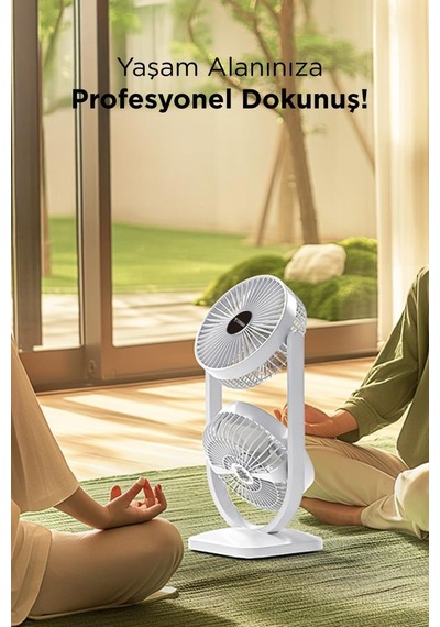 Torima F-22 Beyaz Mini Fan Taşınabilir Çift Başlıklı Sessiz Vantilatör Type-c Girişli, 3 Kademeli Hız Ayarı