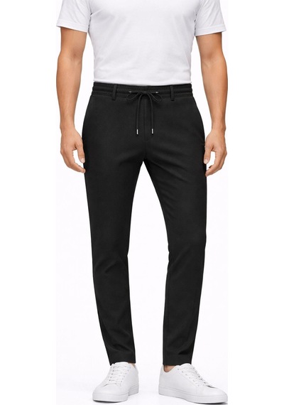 Yazı Erkek Slim Fit Dar Kesim Beli Bağlamalı Yan Cepli Casual Jogger Pantolon Siyah