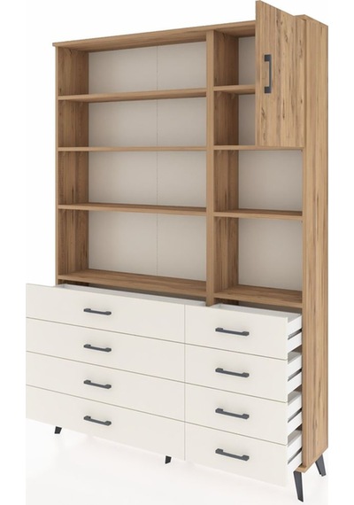 Arges Dolap 8 Raflı 8 Çekmeceli Tek Kapaklı 132x30x195 Çam-ç... Çam