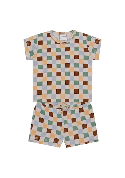 Antebies Pastel Damalar Kısa Kollu Tshirt Şort Set renkli