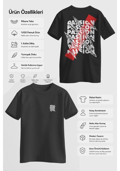 Spoyi Urban Passion Tasarımlı %100 Pamuk Yarım Oversize Siyah T-shirt