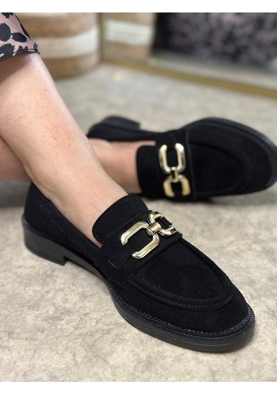 Günlük Kadın Loafer Klasik Alçak Topuklu Desenli Taban Zincirli Oval Burunlu Makosen Ayakkabı 100 Siyah Süet Altın Günlük Kadın Loafer Klasik Alçak Topuklu Desenli Taban Zincirli Oval Burunlu Makosen Ayakkabı 100 Siyah Süet Altın