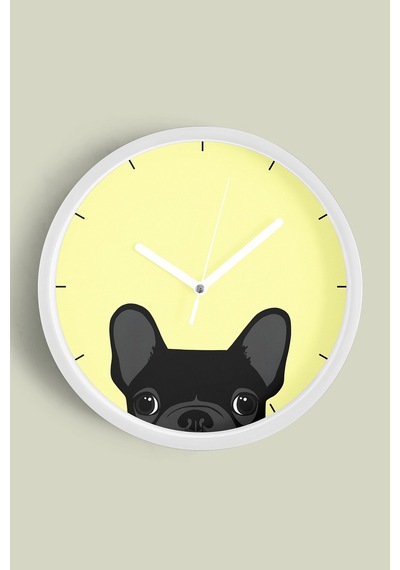 Fransız Bulldog Köpek Tasarım Modern Duvar Saati - Salon, Çocuk Odası, Genç Odası - 25cm - Önü Camlı-jh0236 Beyaz