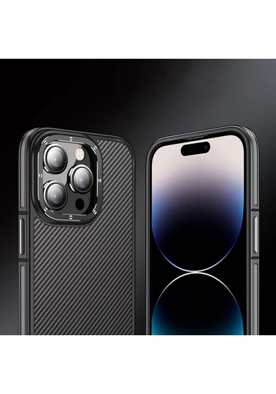 Apple Uyumlu iPhone 14 Pro Kılıf Mat Transparan Karbon Fiber Görünümlü Wlons Marin