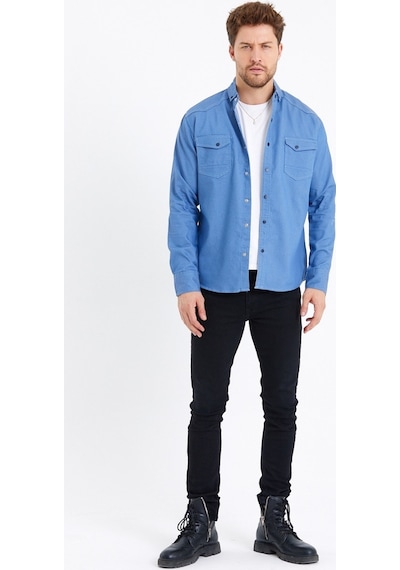 Cool Tarz Erkek Mavi Çift Cepli Çıt Çıt Düğmeli Slim Fit Kot Gömlek-tcktgmlkr02s Mavi Mavi